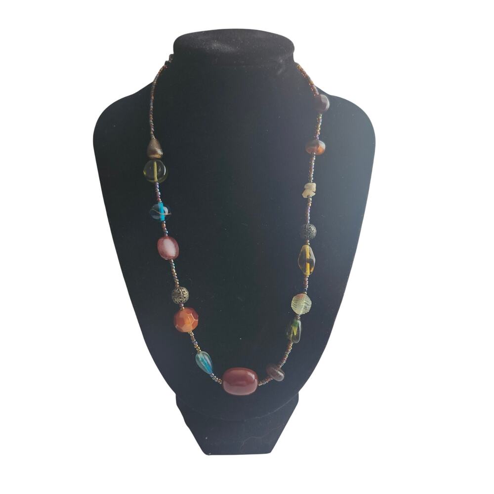 Lia Sophia Garnet Quartz Seed Bead Necklace 19in Artisan Boho Lobster Clasp